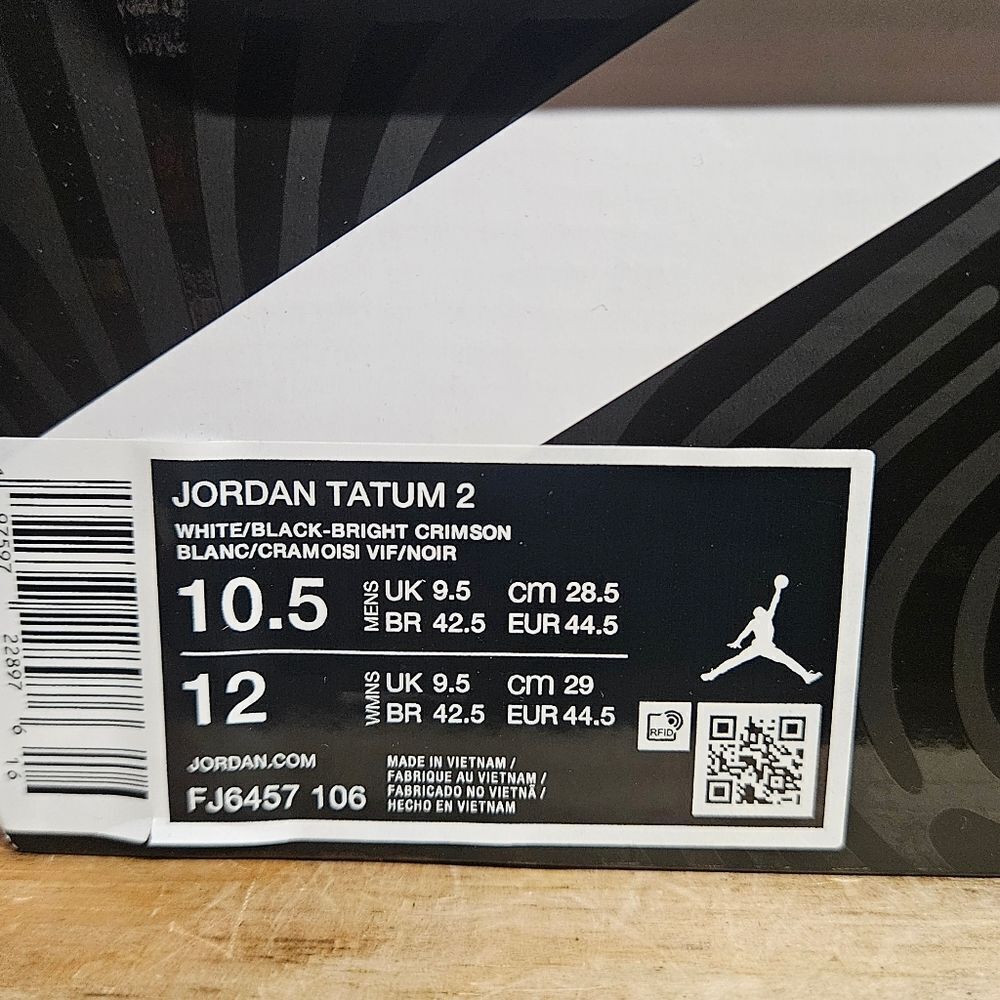 Jordan Tatum 2 White Black Bright Crimson Red Basketball Shoe FJ6457-106 Nike - Picture 10 of 11
